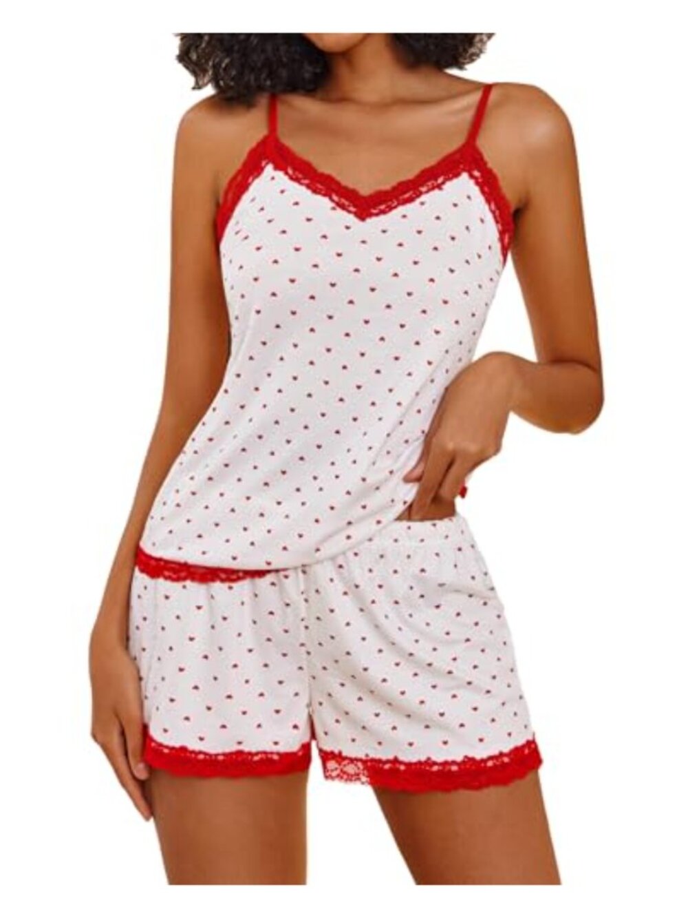 Women Cami Pajama Set Modal Sleepwear Lace Trim Short PJ Set with Shorts